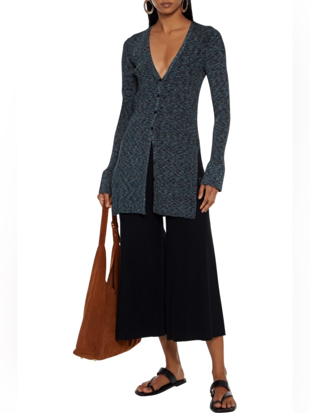 Theory Rib Cardigan Sweater Cable Print P